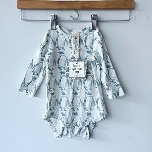 Kate Quinn organic bamboo cotton long sleeve henley bodysuit penguins onesie NWT